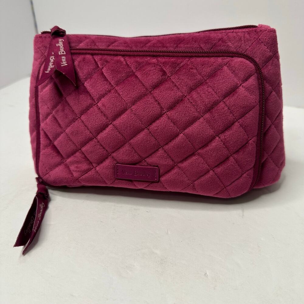 Vera Bradley Quilted Travel Cosmetic Bag Burgundy Multi-Pocket Mesh Organizer